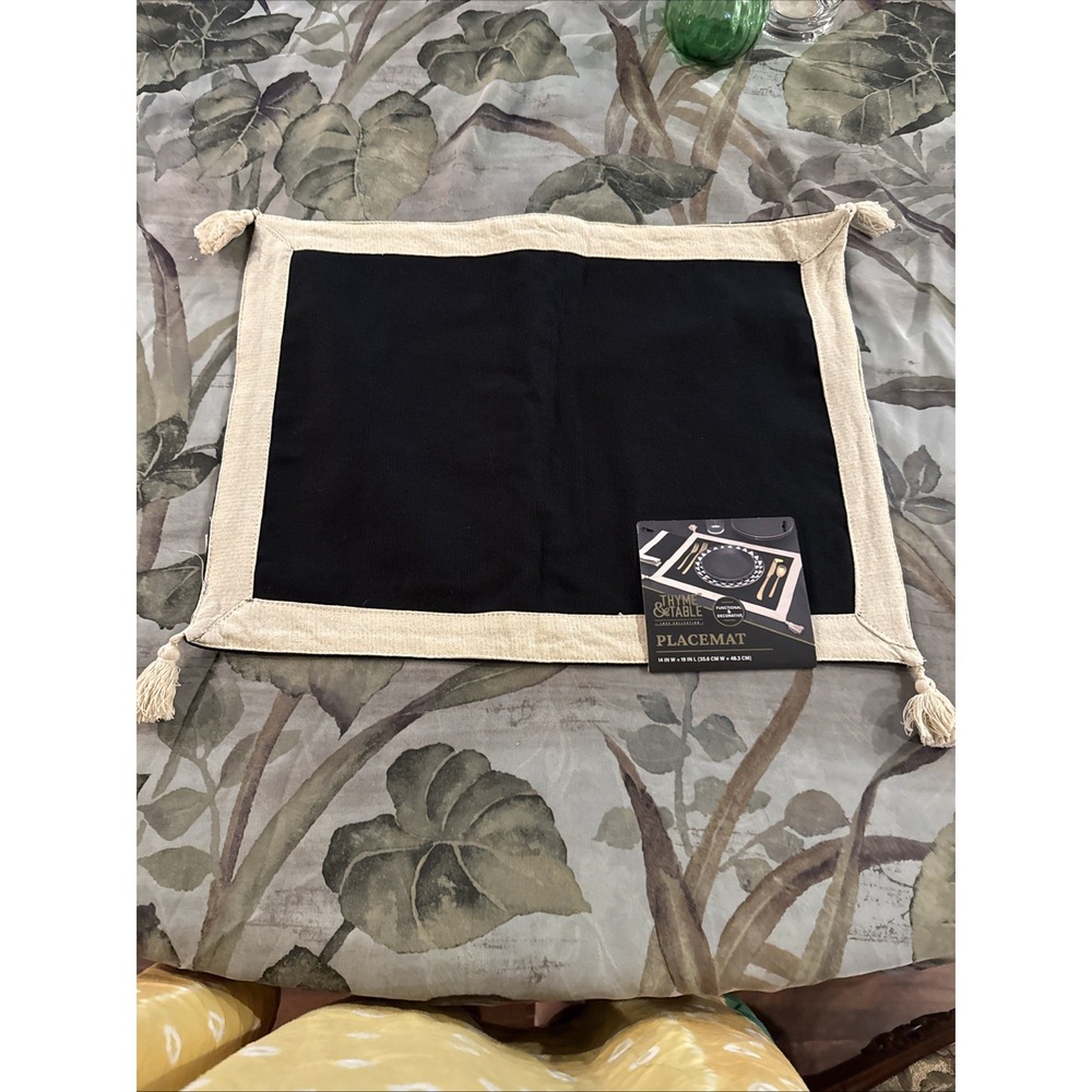 Thyme & Table Black Beige Cotton Metallic Rectangular Placemats 14x19in Set of 3